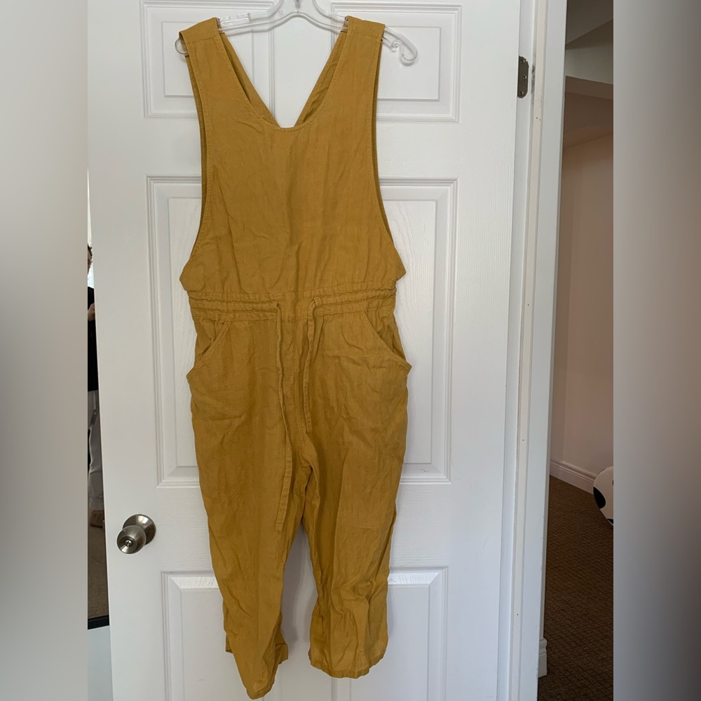 notPERFECTLINEN Mustard Yellow Linen Jumpsuit Overalls